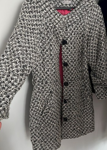 Gri Desenli Midi Kadın Yün Kaban - Görsel 3