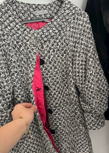 Gri Desenli Midi Kadın Yün Kaban - Görsel 2