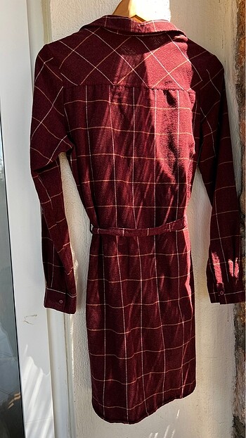KIŞLIK KUMAŞ GÖMLEK ELBİSE BORDO - Görsel 5
