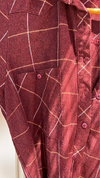 KIŞLIK KUMAŞ GÖMLEK ELBİSE BORDO - Görsel 3