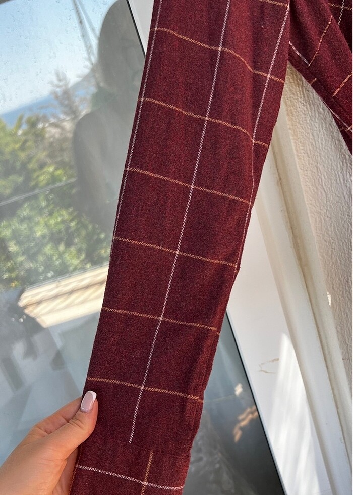 KIŞLIK KUMAŞ GÖMLEK ELBİSE BORDO - Görsel 2