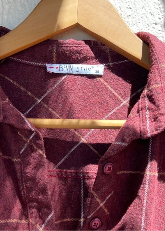 KIŞLIK KUMAŞ GÖMLEK ELBİSE BORDO - Görsel 4