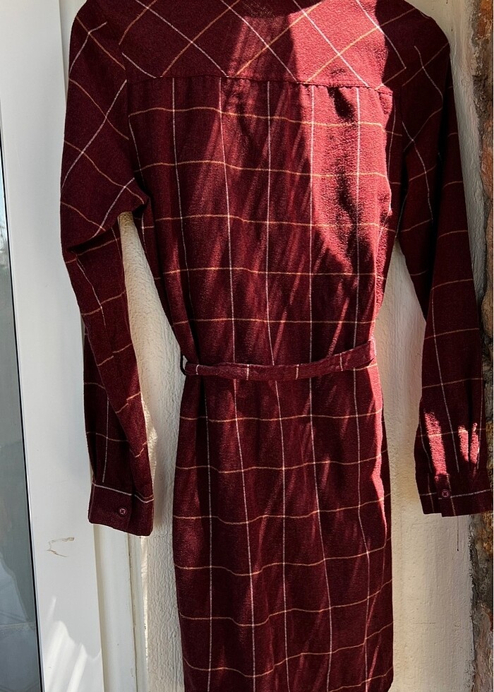 KIŞLIK KUMAŞ GÖMLEK ELBİSE BORDO - Görsel 5