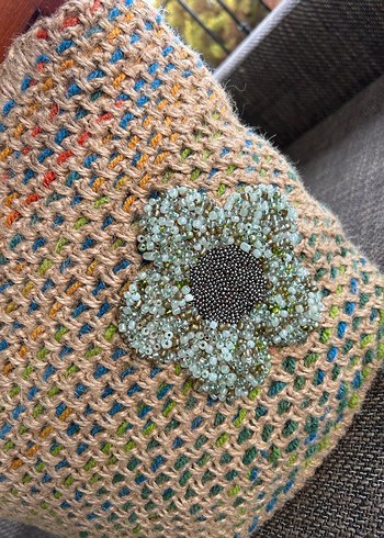 Ahşap Saplı Örgü Çiçek Detaylı Bohem Kadın Çanta - Görsel 2
