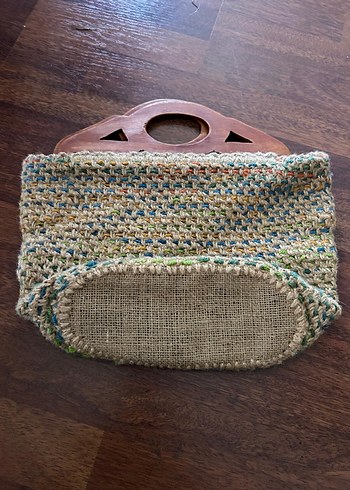 Ahşap Saplı Örgü Çiçek Detaylı Bohem Kadın Çanta - Görsel 4