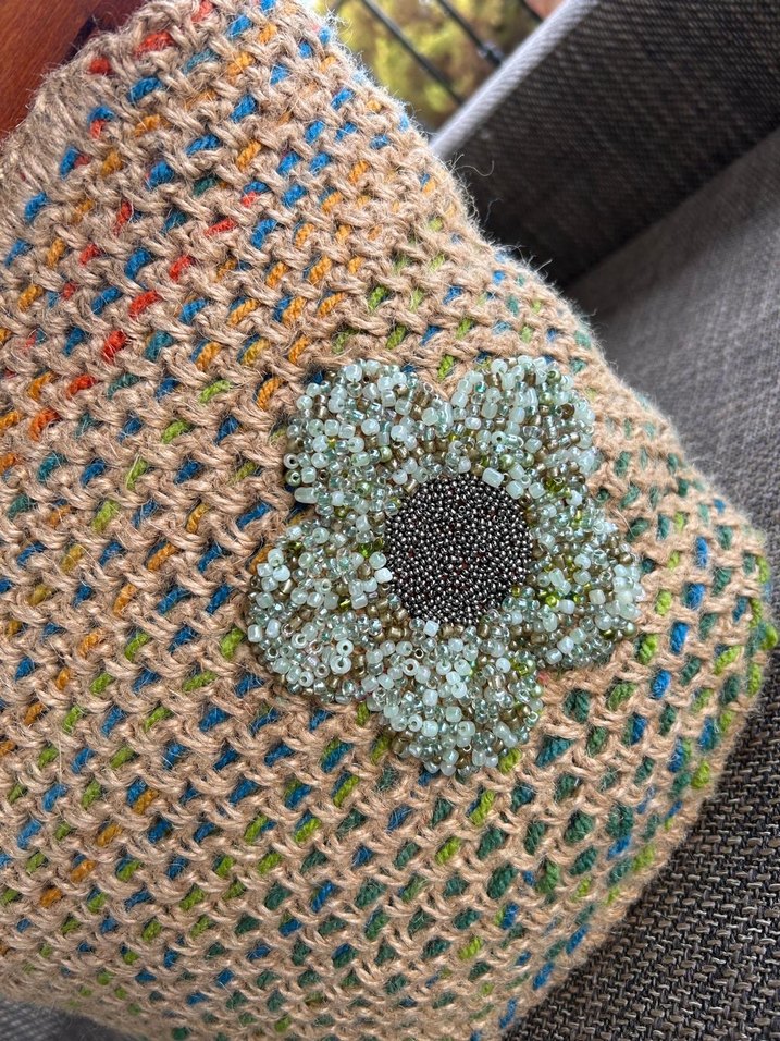 Ahşap Saplı Örgü Çiçek Detaylı Bohem Kadın Çanta - Görsel 2