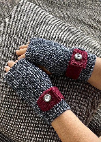 Bohem Gri Örgü Kadın Eldiveni - Görsel 3