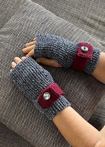 Bohem Gri Örgü Kadın Eldiveni - Görsel 4