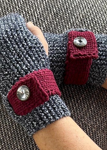 Bohem Gri Örgü Kadın Eldiveni - Görsel 2