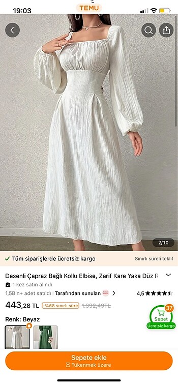 m Beden Kare yaka elbise