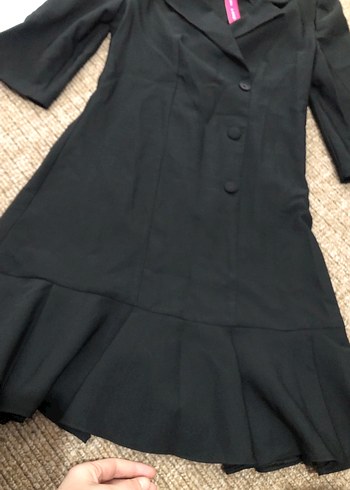 Düğmeli Siyah Uzun Kadın elbise - Görsel 2