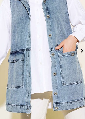 s Beden Kadın Mavi Düğmeli Kolsuz Denim Ceket