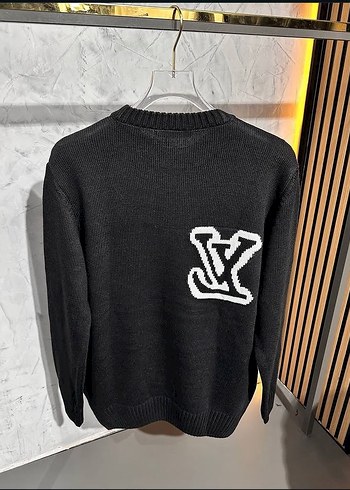 Louis Vuitton Nakışlı Siyah Premium Erkek Triko Kazak - Görsel 2