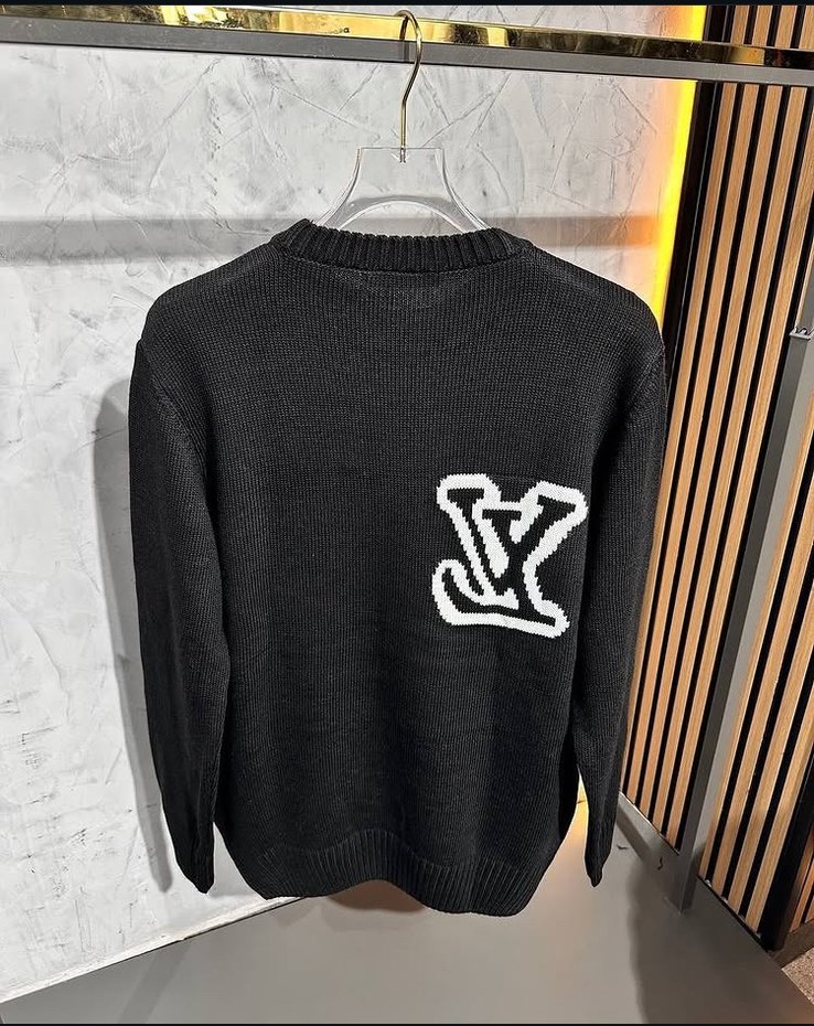 Louis Vuitton Nakışlı Siyah Premium Erkek Triko Kazak - Görsel 2