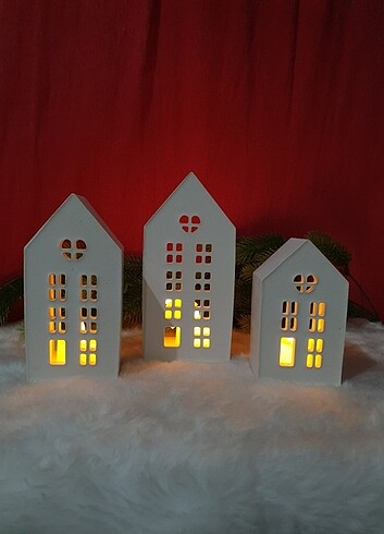 Beden beyaz Renk 3 adet büyük boy tealight mumluk evler