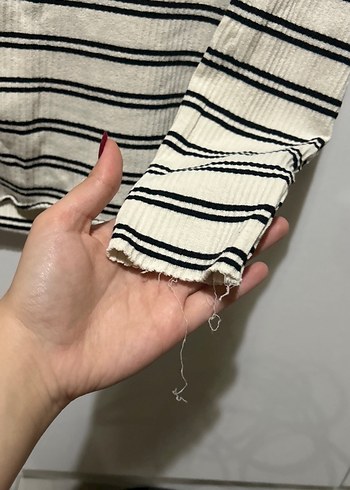 s Beden Kadın Beyaz Çizgili Crop