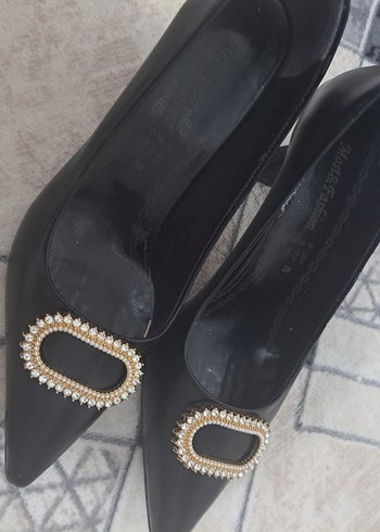 Siyah Parlak Yılan li Tokalı Stiletto - Görsel 3