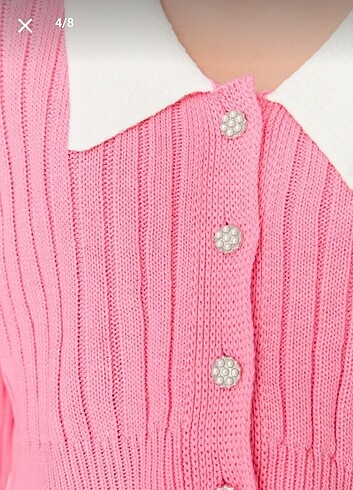 Trendyol & Milla Pembe yaka detaylı fitilli triko hırka