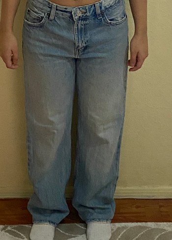 Gri Bol Kesim Midi Denim Kadın Pantolon - Görsel 5