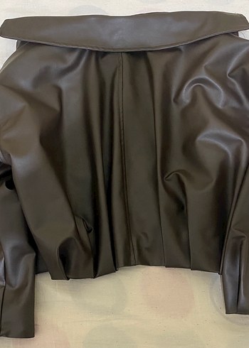 Kahverengi Deri Fermuarlı Kadın Ceket - Görsel 2