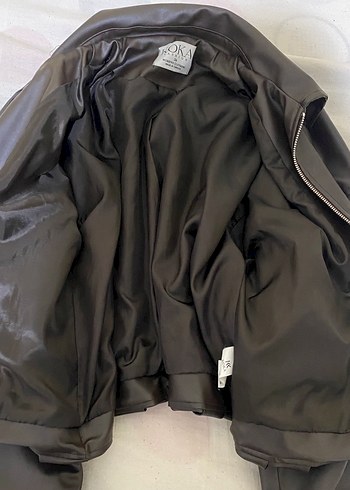 Kahverengi Deri Fermuarlı Kadın Ceket - Görsel 3