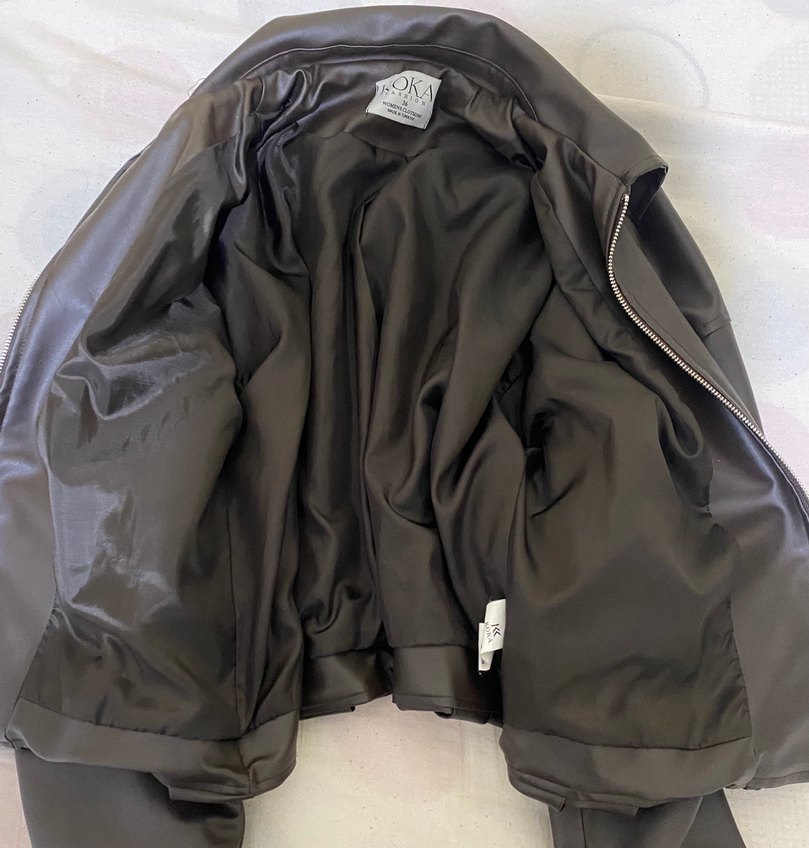 Kahverengi Deri Fermuarlı Kadın Ceket - Görsel 3