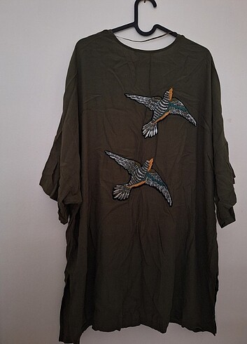 xl Beden haki Renk Kısa kollu işlemeli kimono