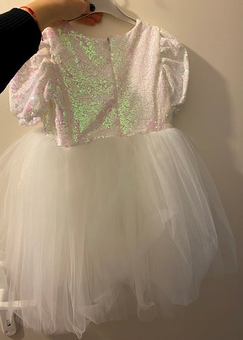 Kız Çocuk Beyaz Payetli Barbie Elbise - Görsel 2