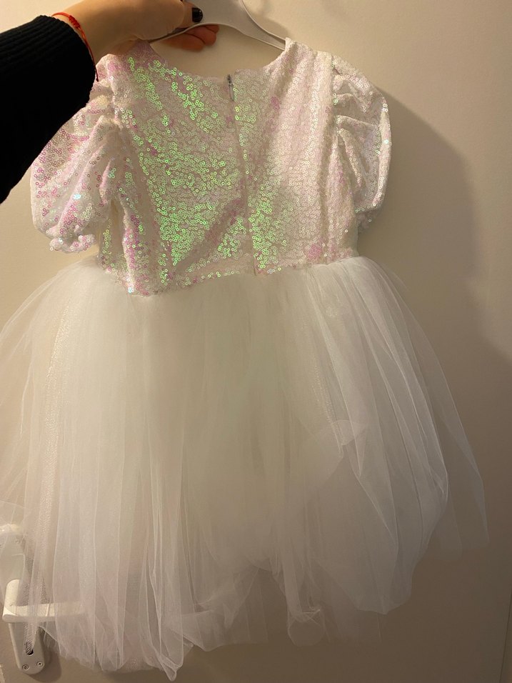 Kız Çocuk Beyaz Payetli Barbie Elbise - Görsel 2