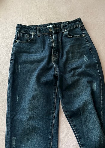 Kadın Lacivert Bol Kesim Midi Kot Pantolon