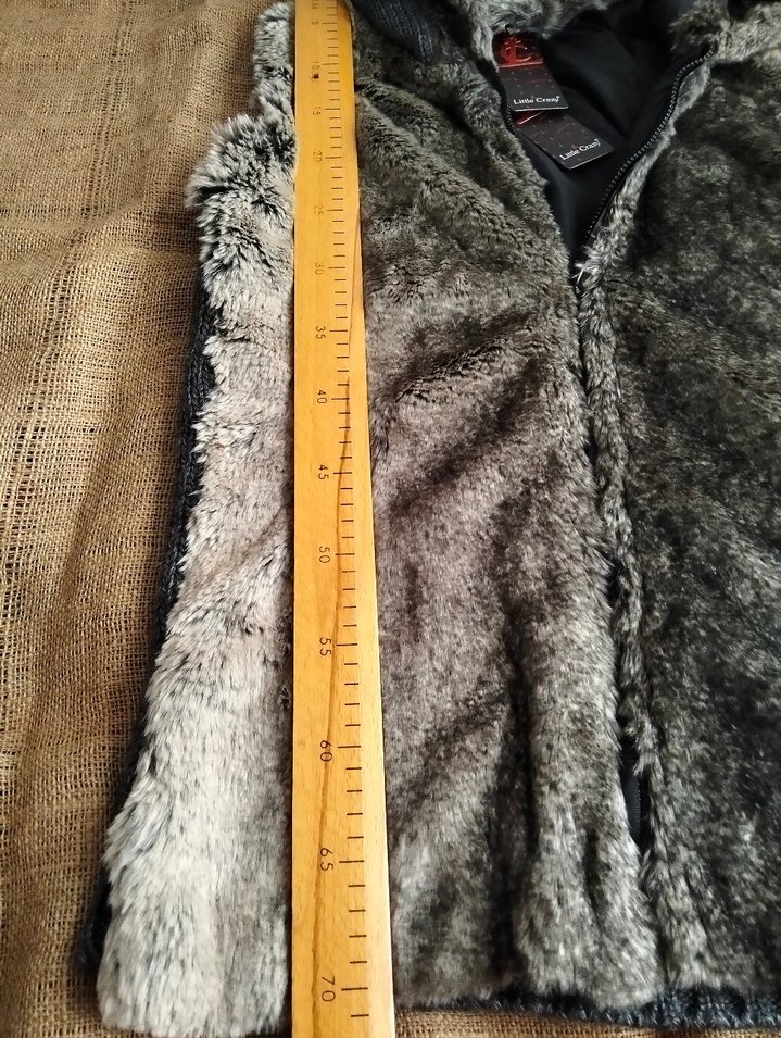 Kapüşonlu Gri Kadın Kürklü Yelek - Görsel 4