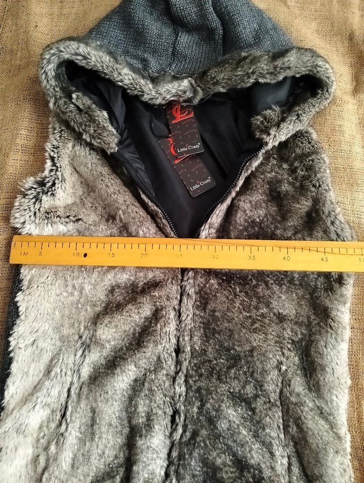 Kapüşonlu Gri Kadın Kürklü Yelek - Görsel 5