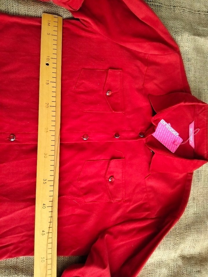 Düğmeli Kırmızı ince kadife Kadın Gömlek - Görsel 5