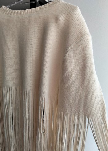 Bej triko Kadın bohem Panço Püsküllü Midi Boy - Görsel 3