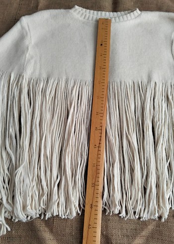 Bej triko Kadın bohem Panço Püsküllü Midi Boy - Görsel 5