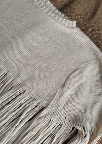 Bej triko Kadın bohem Panço Püsküllü Midi Boy - Görsel 7