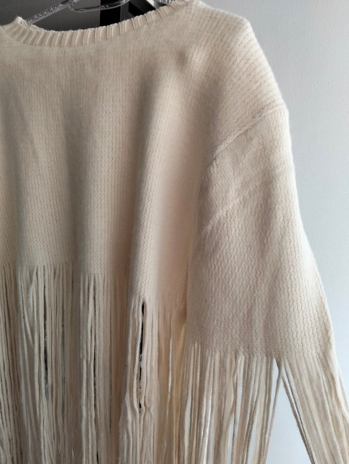 Bej triko Kadın bohem Panço Püsküllü Midi Boy - Görsel 3