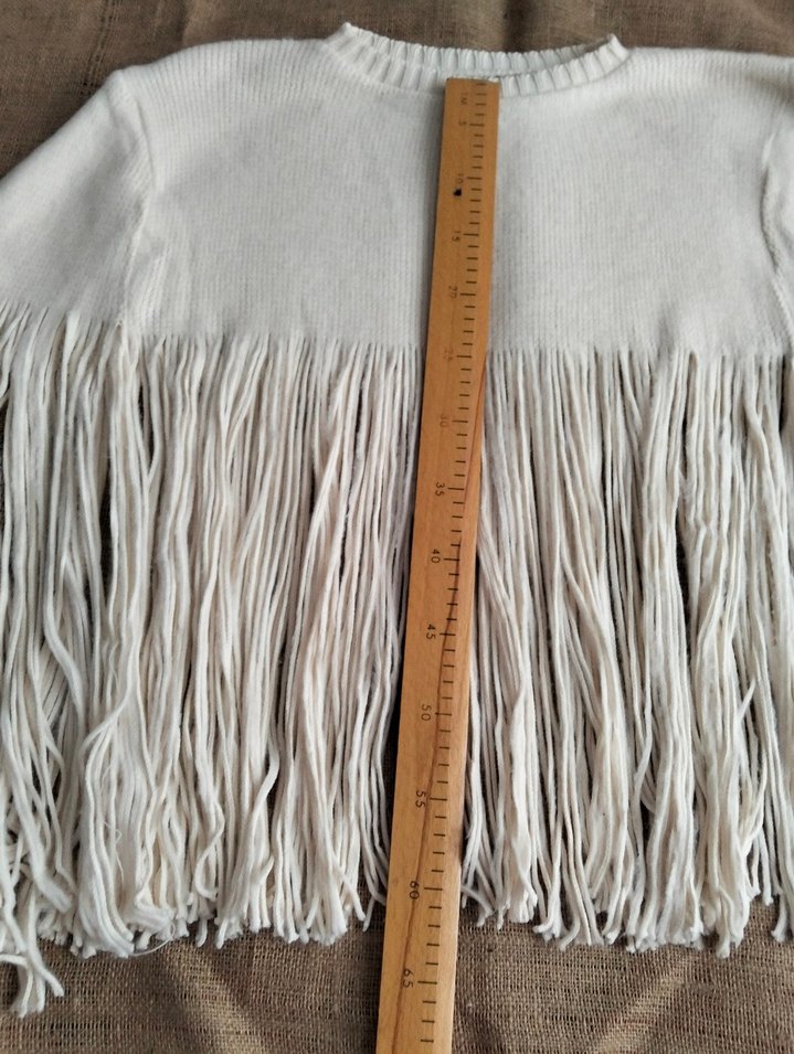 Bej triko Kadın bohem Panço Püsküllü Midi Boy - Görsel 5