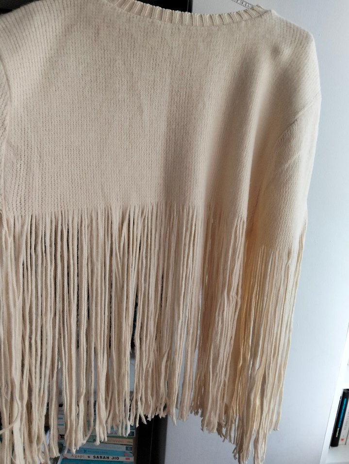 Bej triko Kadın bohem Panço Püsküllü Midi Boy - Görsel 2