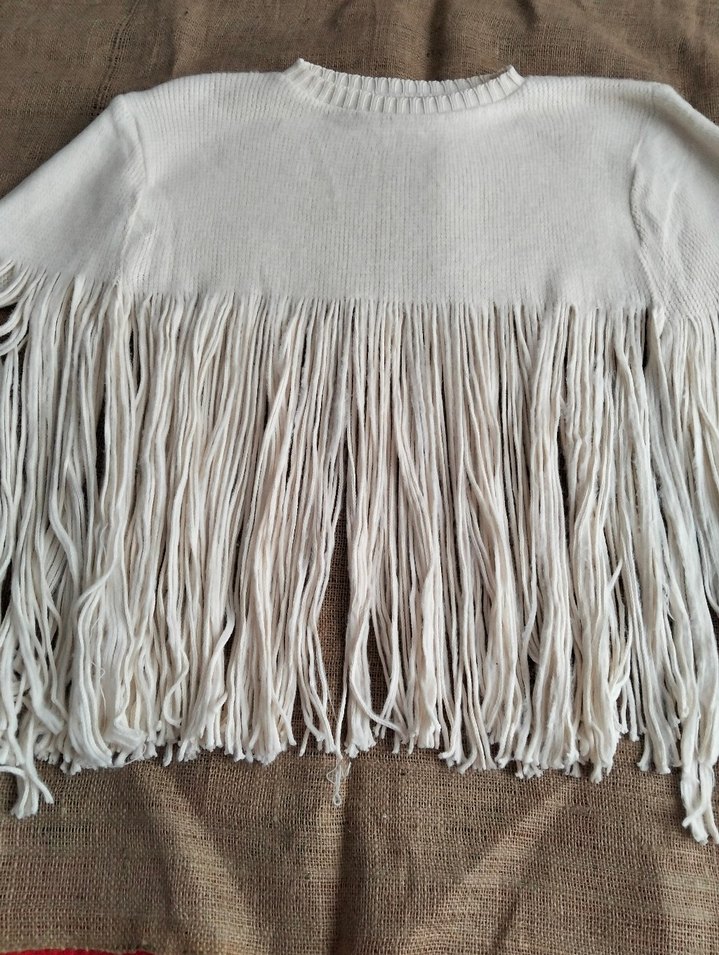 Bej triko Kadın bohem Panço Püsküllü Midi Boy - Görsel 4