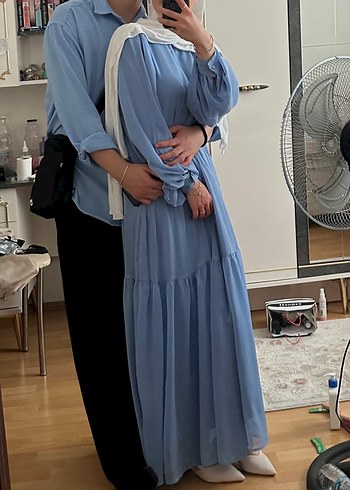 Mavi Bohem Uzun Kollu Uzun Elbise modanisa - Görsel 2