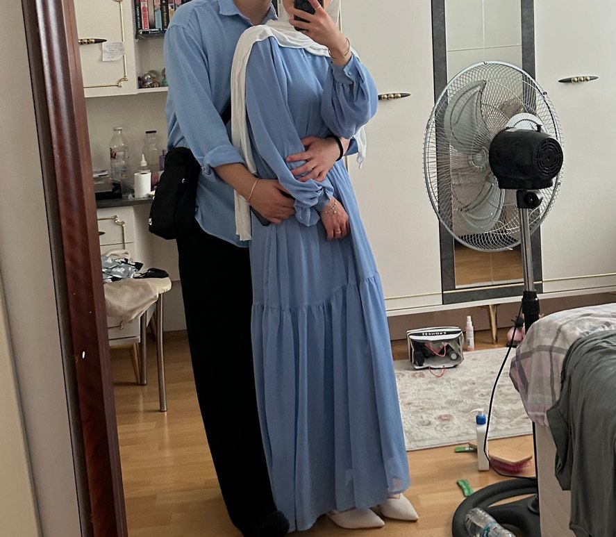 Mavi Bohem Uzun Kollu Uzun Elbise modanisa - Görsel 2