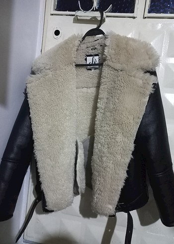 Koton Siyah Kürklü Deri Kadın Kışlık Biker Ceket