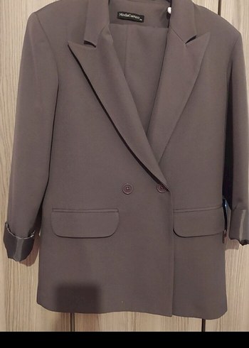 Bej Uzun Kollu Kadın Blazer Ceket pantolon takim