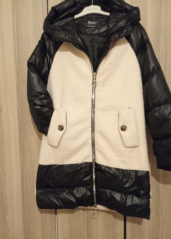 siyah krem Suni Kürk Detaylı  Kadın Kışlık Mont - Görsel 5