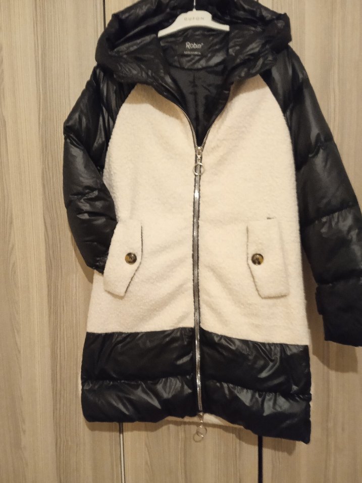 siyah krem Suni Kürk Detaylı  Kadın Kışlık Mont - Görsel 5