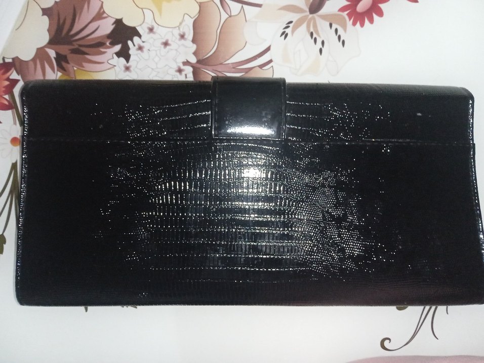 Siyah Yılan Derisi Desenli Deri Tokalı Kadın Portföy Çanta - Görsel 2