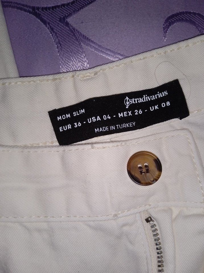 Beyaz Pamuklu Mom slim Kadın  Pantolon - Görsel 3