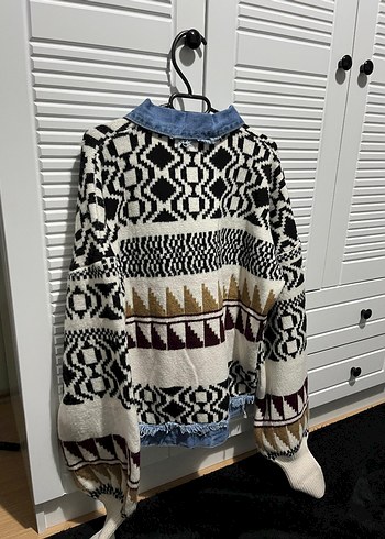 Desenli Örgü Kısa Kadın Kot Ceket - Görsel 3