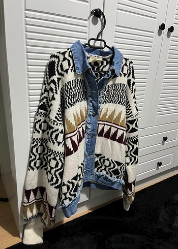 Desenli Örgü Kısa Kadın Kot Ceket - Görsel 2